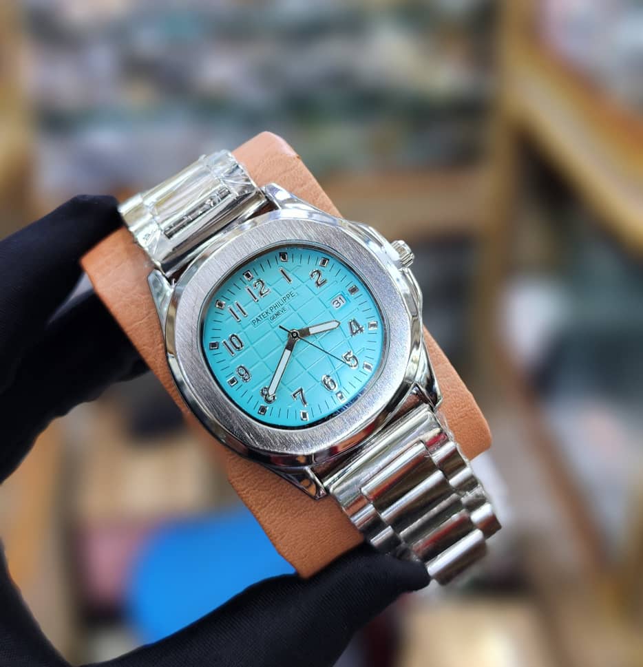 Patek Philippe Turquoise Dial Stainless Steel Watch Arabic Numerals Date Display
